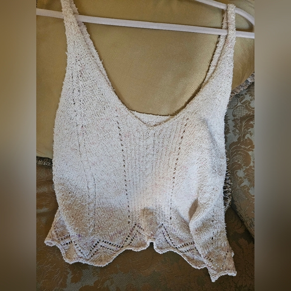 NWOT Anthropologie V-neck Pointelle Sweater Tank Ivory/ Multi MarbleLinen - Picture 2 of 14